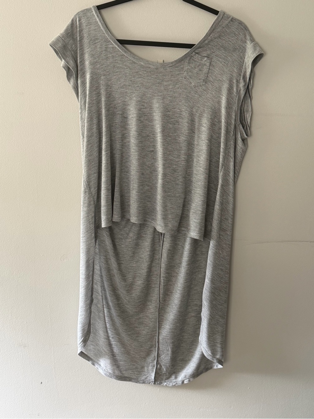 Bordeaux Gray High Low Tunic Top Open Back Pocket L